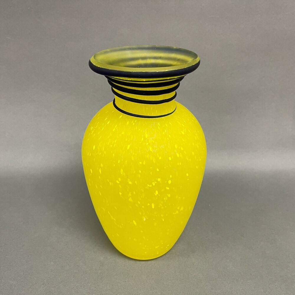 Three Hands Corp. Yellow Blue Swirls Glass‎ Vase 9 7/8" High